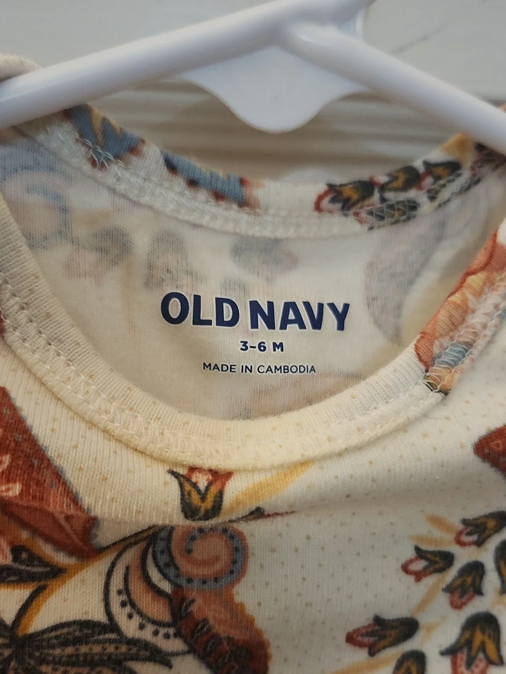 Long-Sleeve Baby One-Piece in Cream with Autumn Floral Print